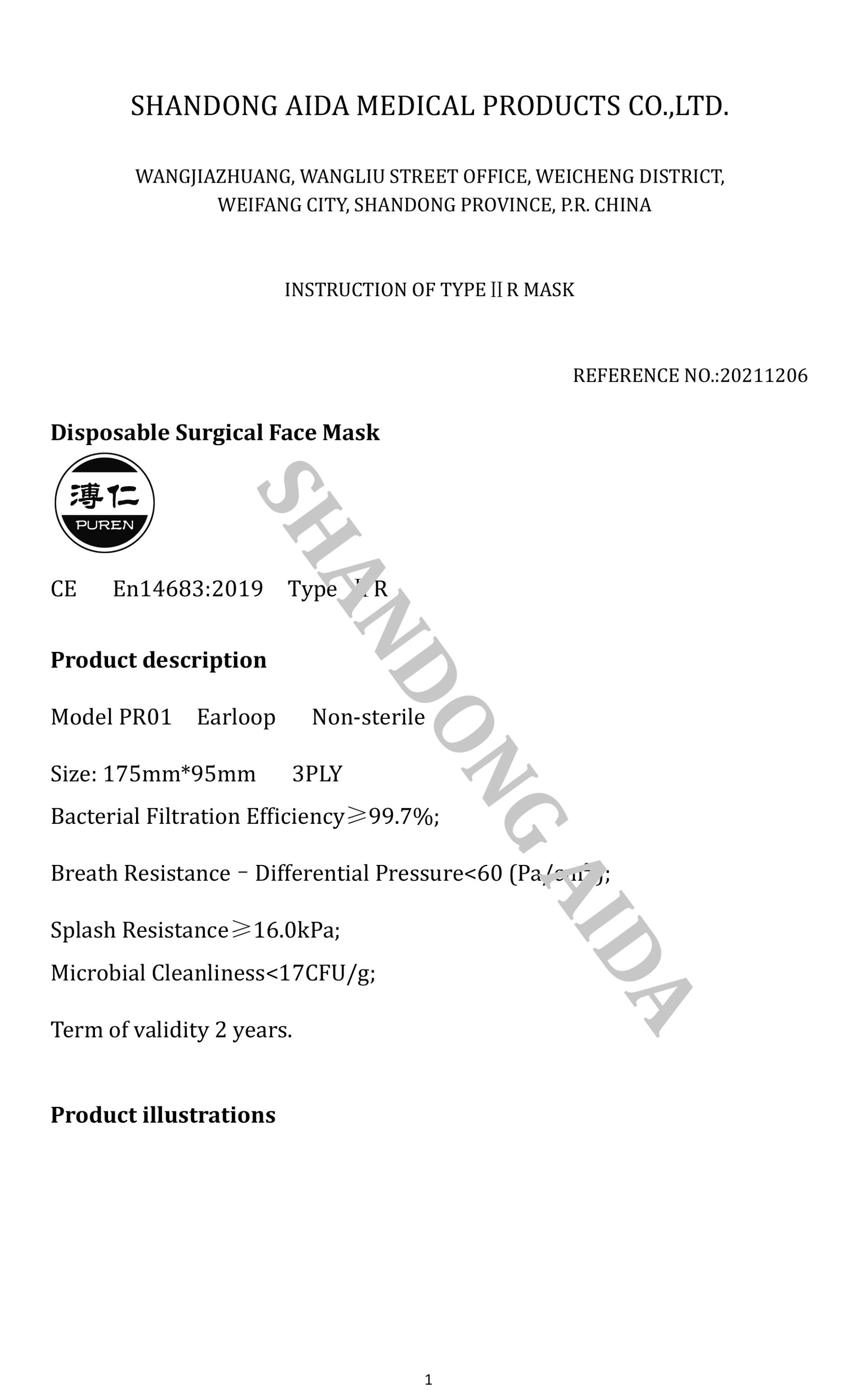 Technical Data For Type ⅡR Mask Technical Data For Type ⅡR Mask
