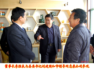 董事长李胜良与县委书记刘建国和市领导同志来公司参观